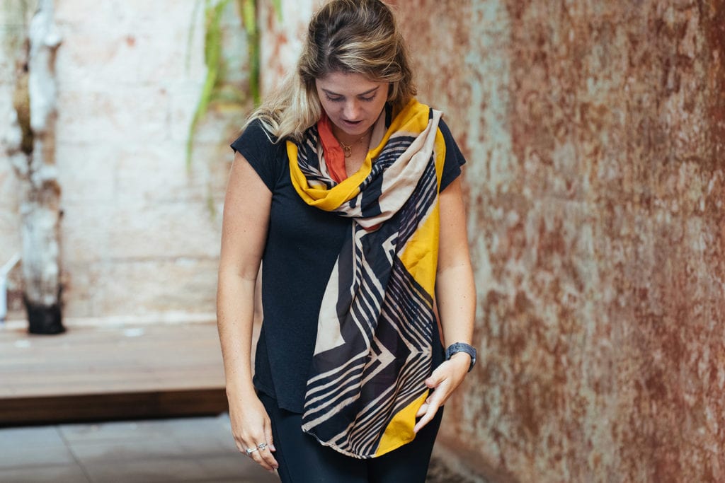 black and mustard scarf